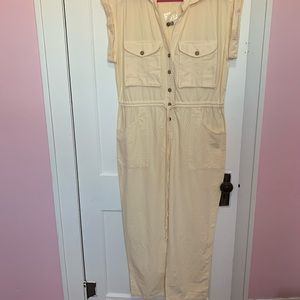Free People Jumpsuit-NWT. Light Yellow, Size Small, 100% cotton.